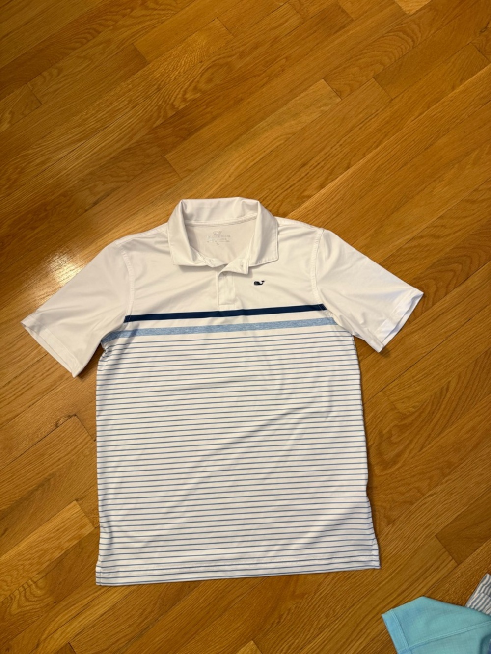 Vineyard Vines White & Navy Striped Kids Polo boys size M (10-12) EUC
